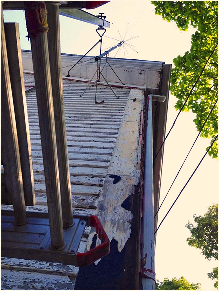 View of right front corner with shingles stripped